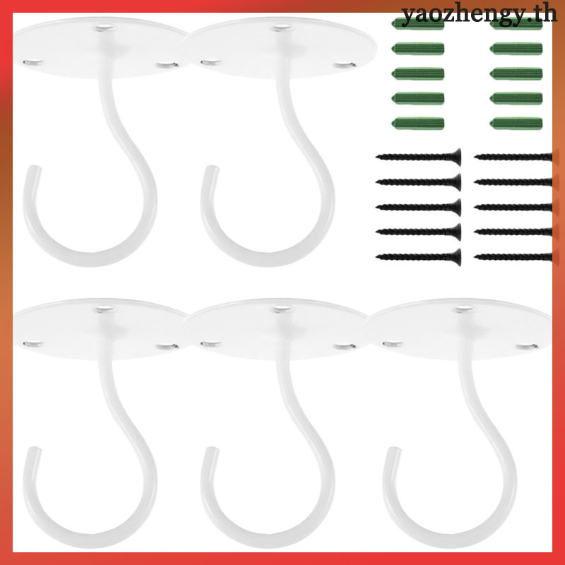 5 ชิ้น Heavy Duty เสื้อผ้า Rack แขวนสีขาว Hooks Fixing เพดานสลับแขวนพืช ...