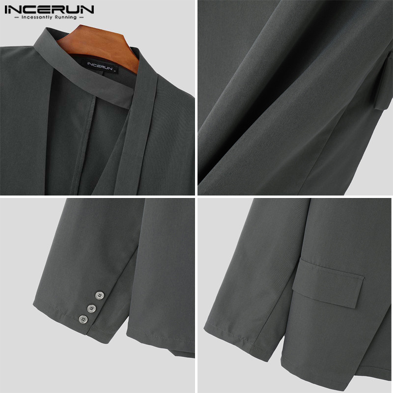 Incerun ผู้ชายเกาหลี Deconstructed Hollow Design Ribbon Long Sleeve ...