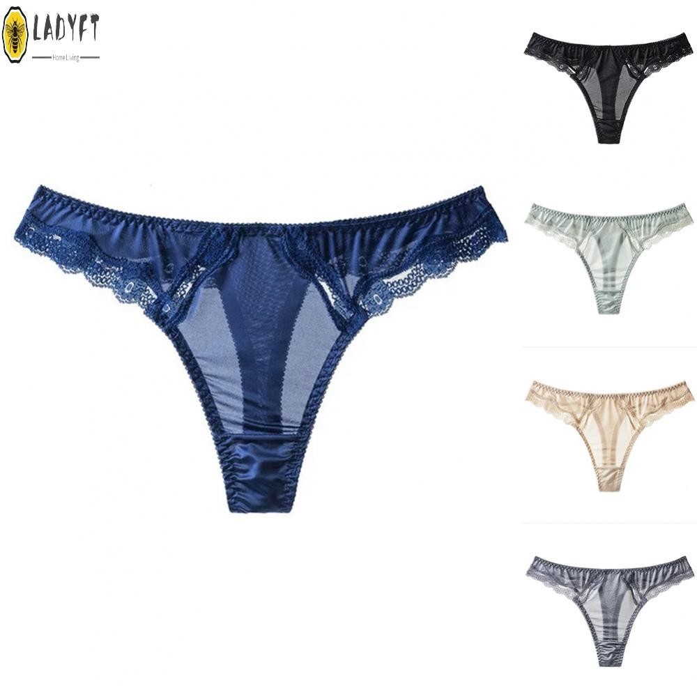 Glossy TPants ผ้าไหมน้ําแข็งลูกไม้พีชก้นผู้หญิงชุดชั้นในเซ็กซี่สีเทา ...