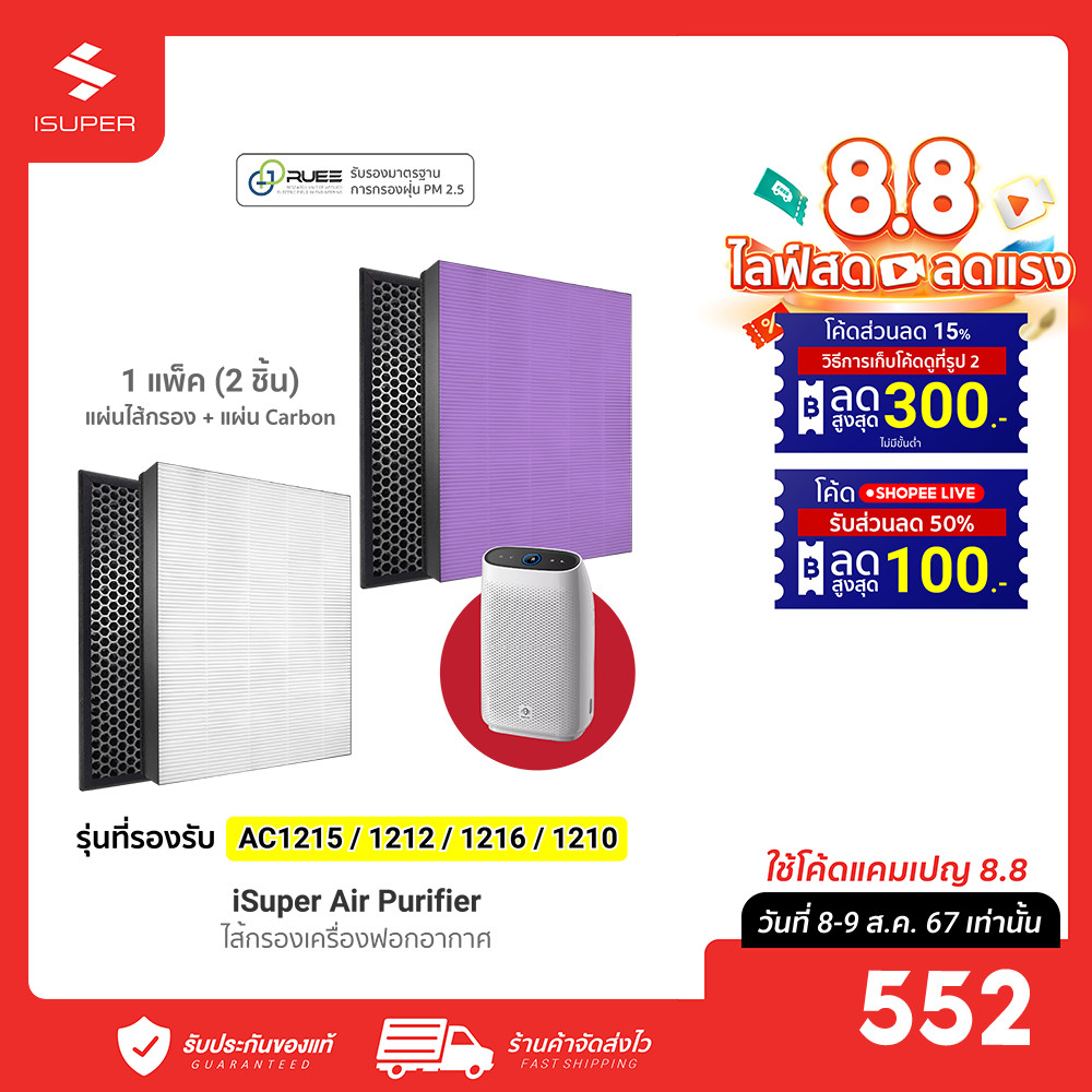 [ลดเหลือ 552] iSuper ไส้กรองสำหรับ Philips รุ่น AC1215/AC1212/AC1216 ...