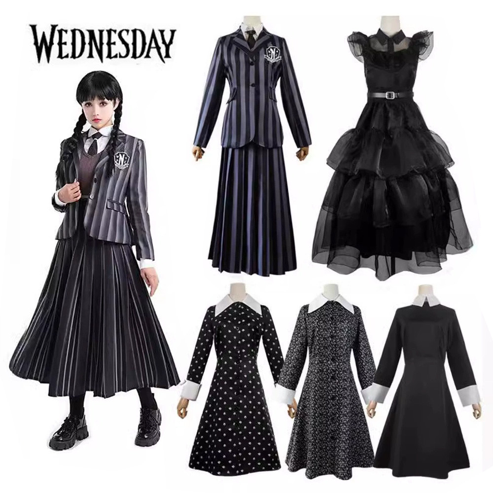 ชุดเดรสคอปกและแพนต์ Wednesday Addams จากเรื่อง/netflix/ สำหรับคอสเพลย์ ...