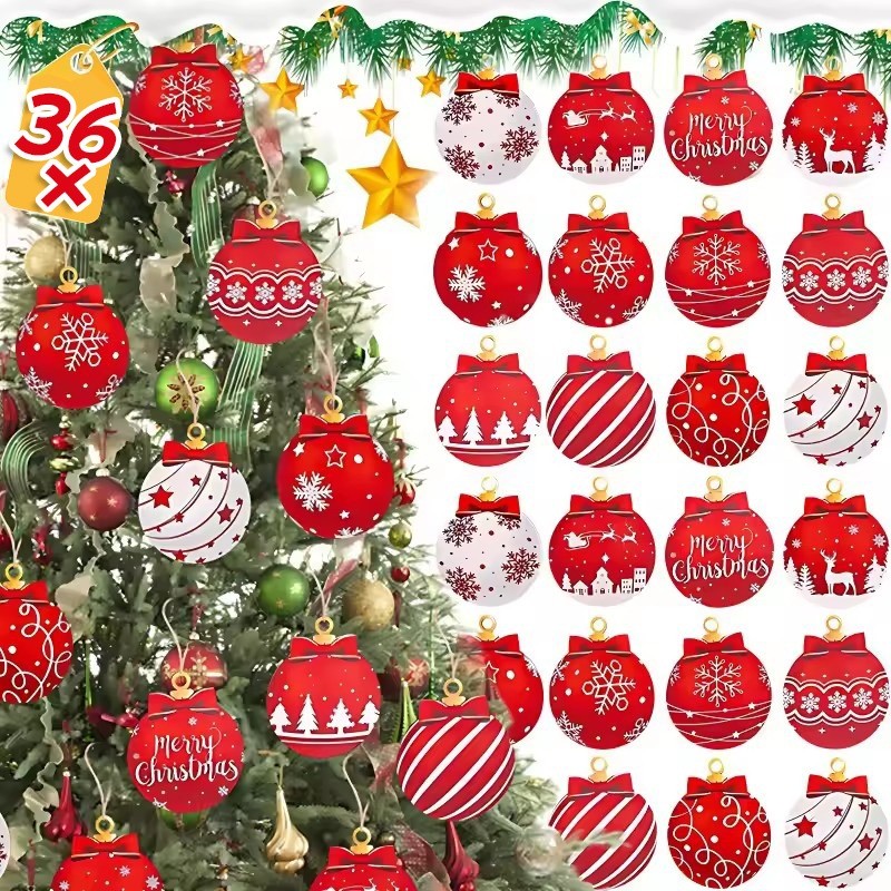 ของแต่งคริสต์มาสพร้อมโบว์สีแดงสำหรับตกแต่งเอง ขนาด 12/24/36PCS