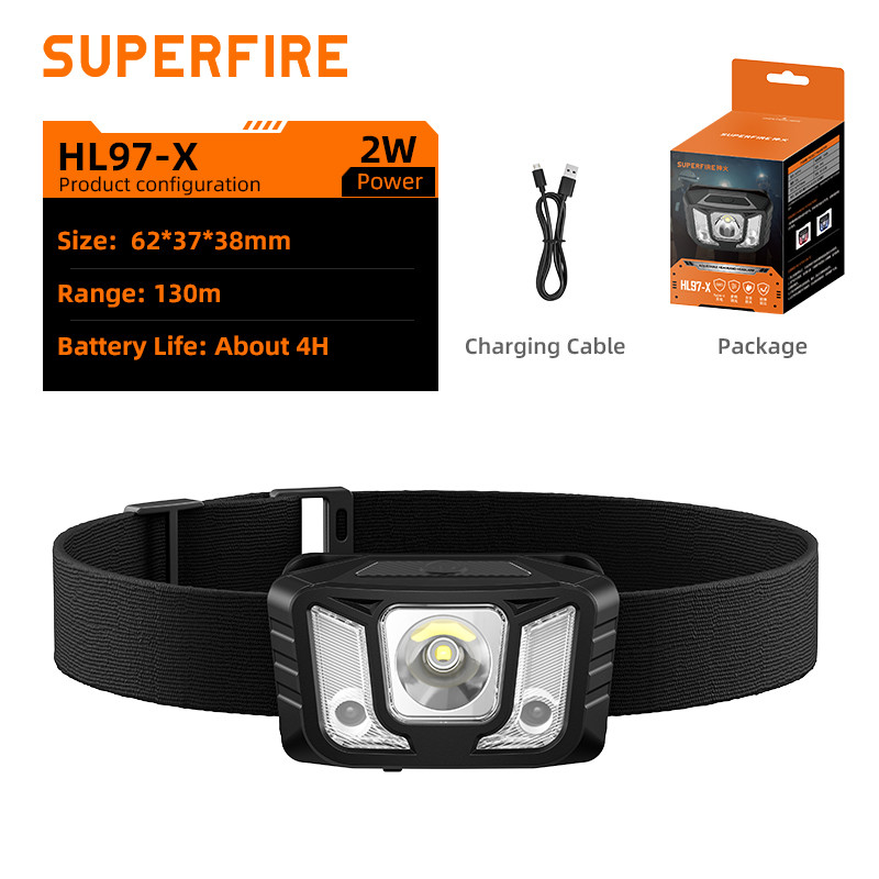 SUPERFIRE HL97-X ไฟฉายคาดหัว ชาร์จกันน้ําแบบพกพา LED โคมไฟ ไฟหน้า ...