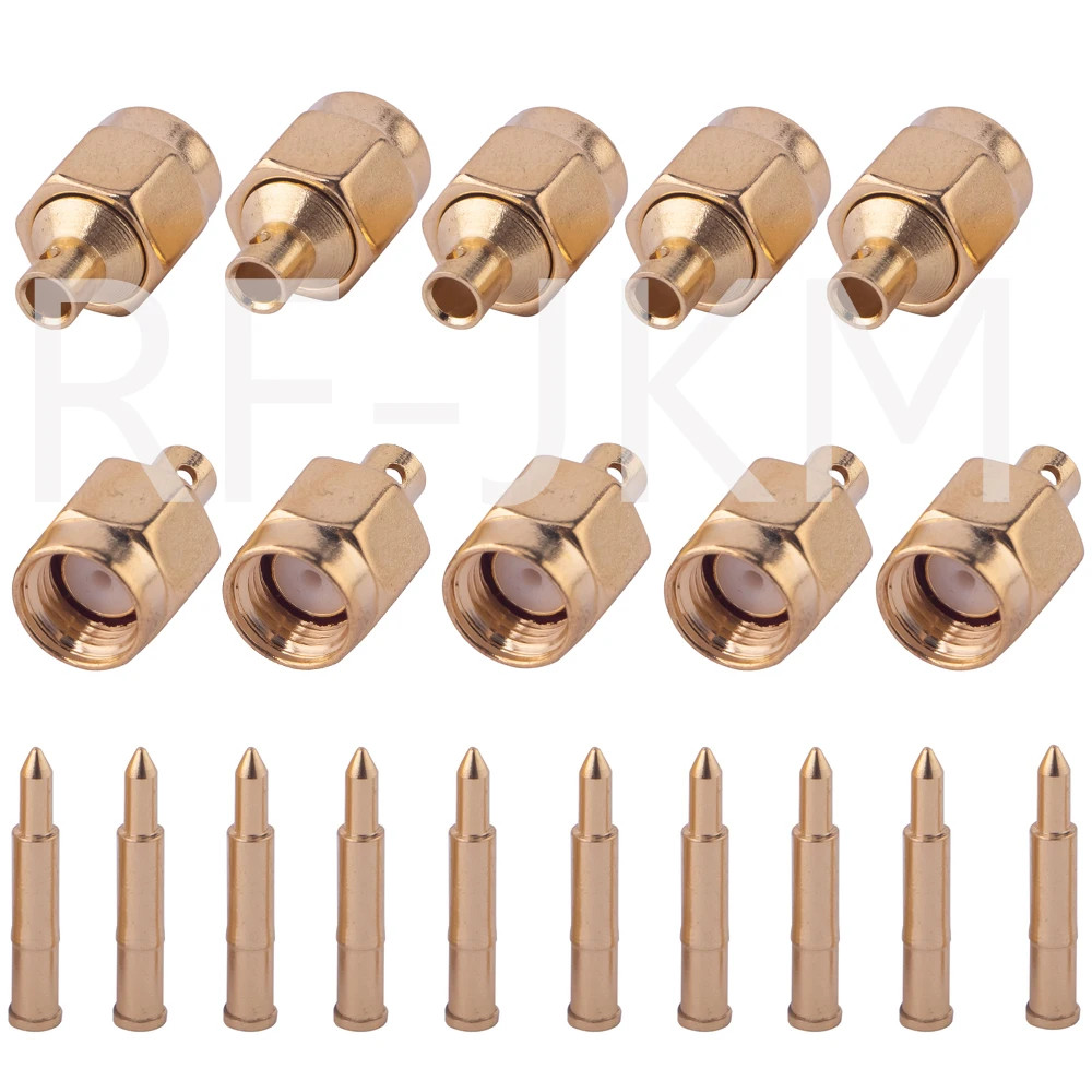 10 Connettori SMA Maschio Per Cavo RG405 - Saldatura, 50 Ohm, Ottone Dorato