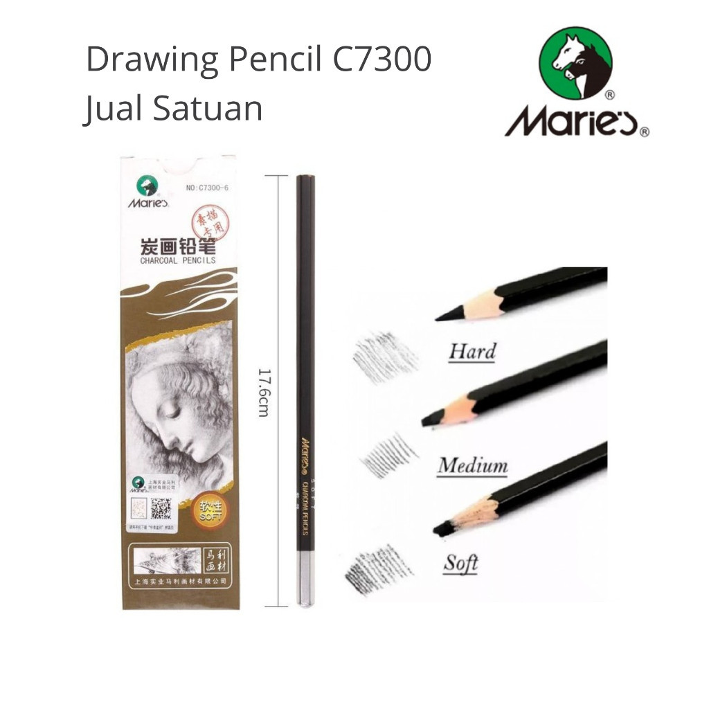 Hitam Maries Charcoal Pencils C7300 Super Soft Hard/Mary Black