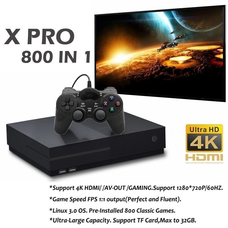 XPRO Ultra HD คอนโซลวิดีโอเกม 64 บิต AV รองรับ 4K Builtin 800 สําหรับ ...
