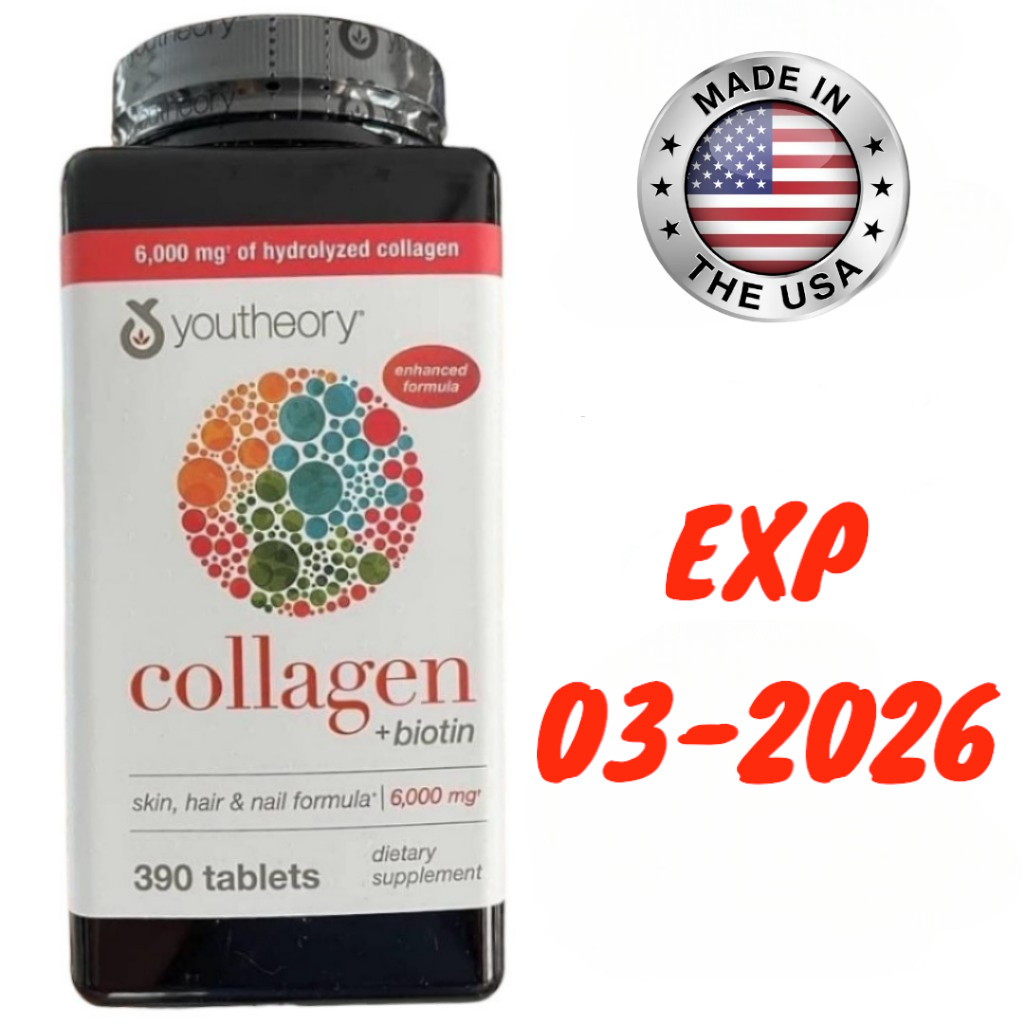 Youtheory Collagen Plus Biotin 390 tablets เม็ด คอลลาเจน Youtheory