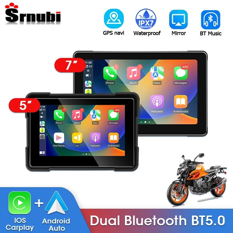 5 7 inch Motorcycle CarPlay Navigation Wireless CarPlay Android Auto ...