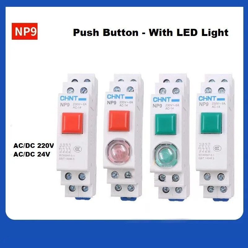 Chint NP9 AC DC 220V 24V Push Button Card Din Rail Button Switch Reset ...