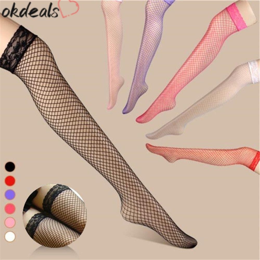 Okdeals Fishnet Stocking ถุงน่องยืดหยุ่นขนาดบวกต้นขาเชียร์กลวงออกตาข่าย ...