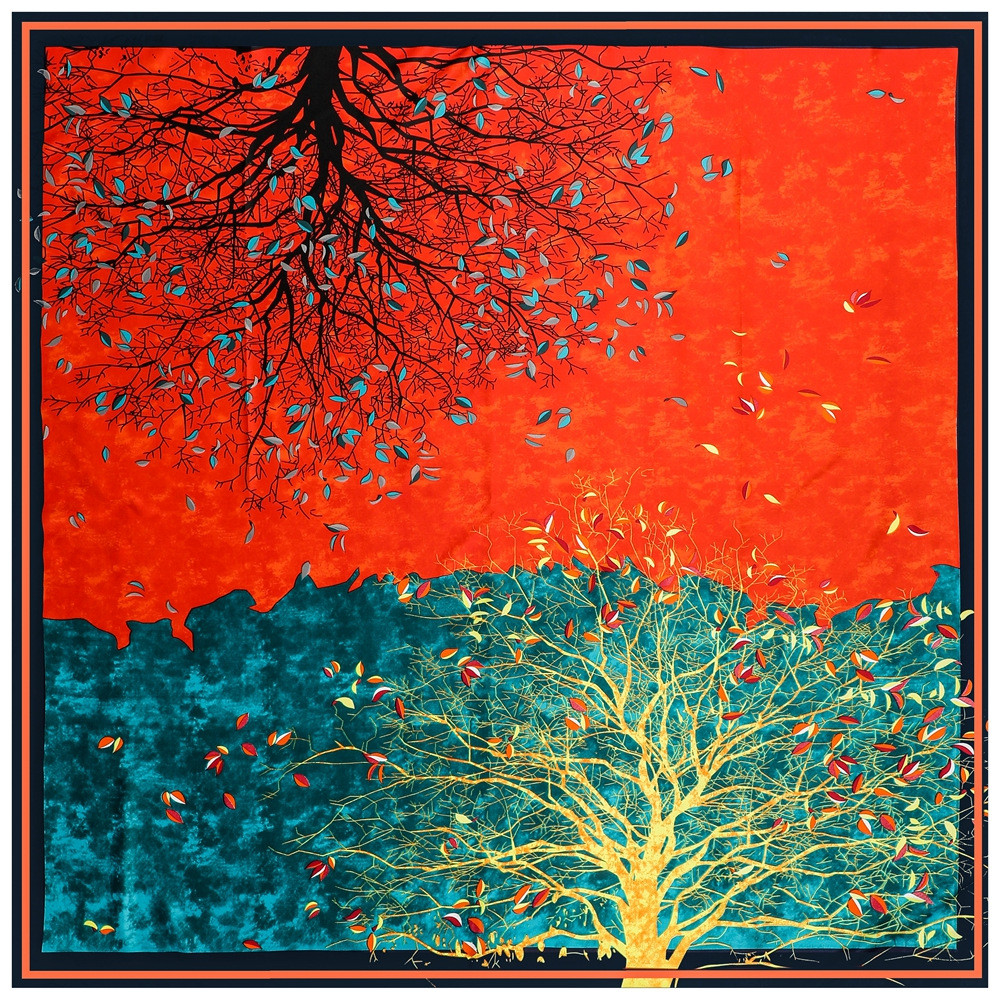 ผ้าพันคอดesignสไตล์ชาติพันธุ์ Fortune Tree ขนาด130ซม. เหมาะสำหรับทุก ...