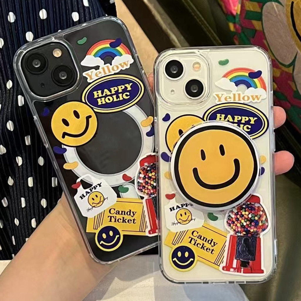 Magnetic Rainbow smiley face Bracket Anti Fallเคสโทรศัพท์สําหรับiPhone ...