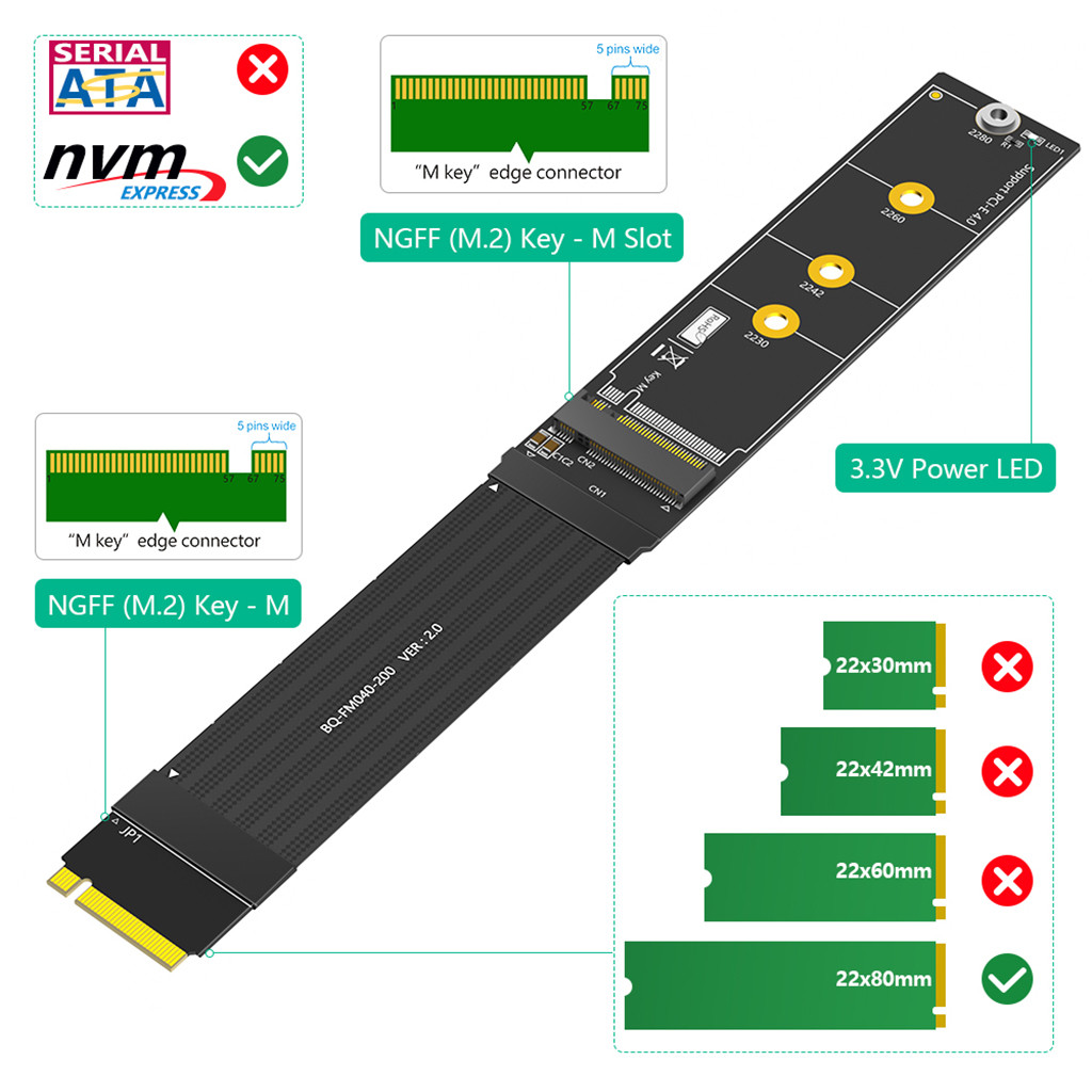 20 ซม./30 ซม.M2 สําหรับ NVME SSD สาย PCI Express 4.0 X4 M Key Extender ...