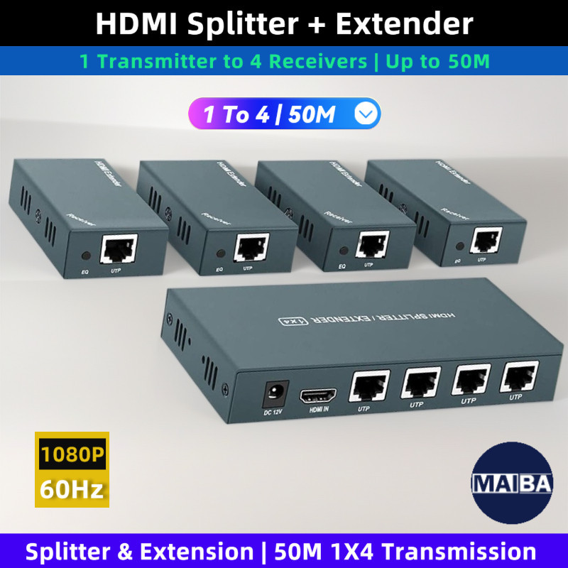 KUYiA HDMI Extender 60m Met POC 1080P @ 60Hz 3D Repeater RJ45 Naar Converter Via UTP Cat5e/6/7/8 OFC-Kabel Met 5V Voeding