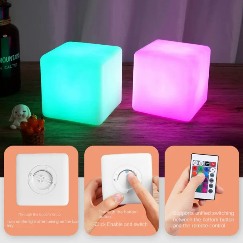 LED Cube Table Lamp 16 Colors Dimmable Bedside Atmosphere Light Party ...