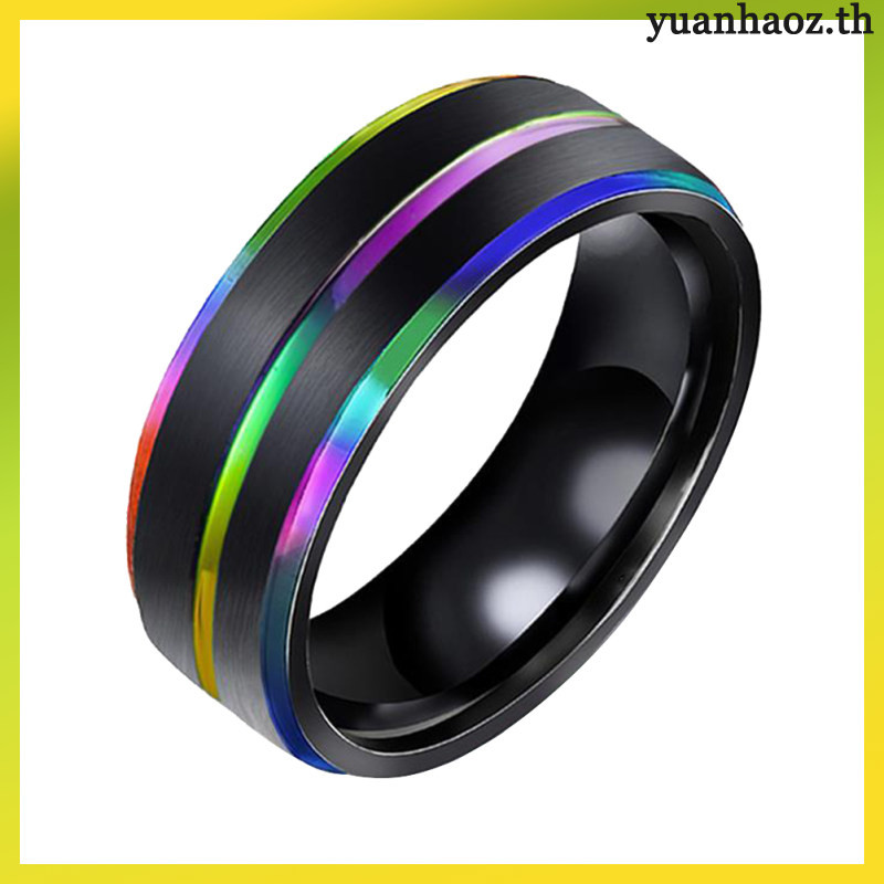แหวนผู้ชายสําหรับผู้ชายเหล็กไทเทเนียมสี Rinbow ผู้ชายและผู้หญิง ...