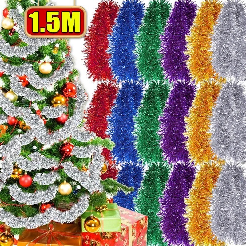 1.5 เมตร/2 เมตร พวงมาลัยฟอยล์หลากสีสันคริสต์มาสขนาด / เครื่องประดับริบบิ้นต้นคริสต์มาส / ของตกแต่งผนังบ้านสำหรับงานปาร์ตี้ปีใหม่