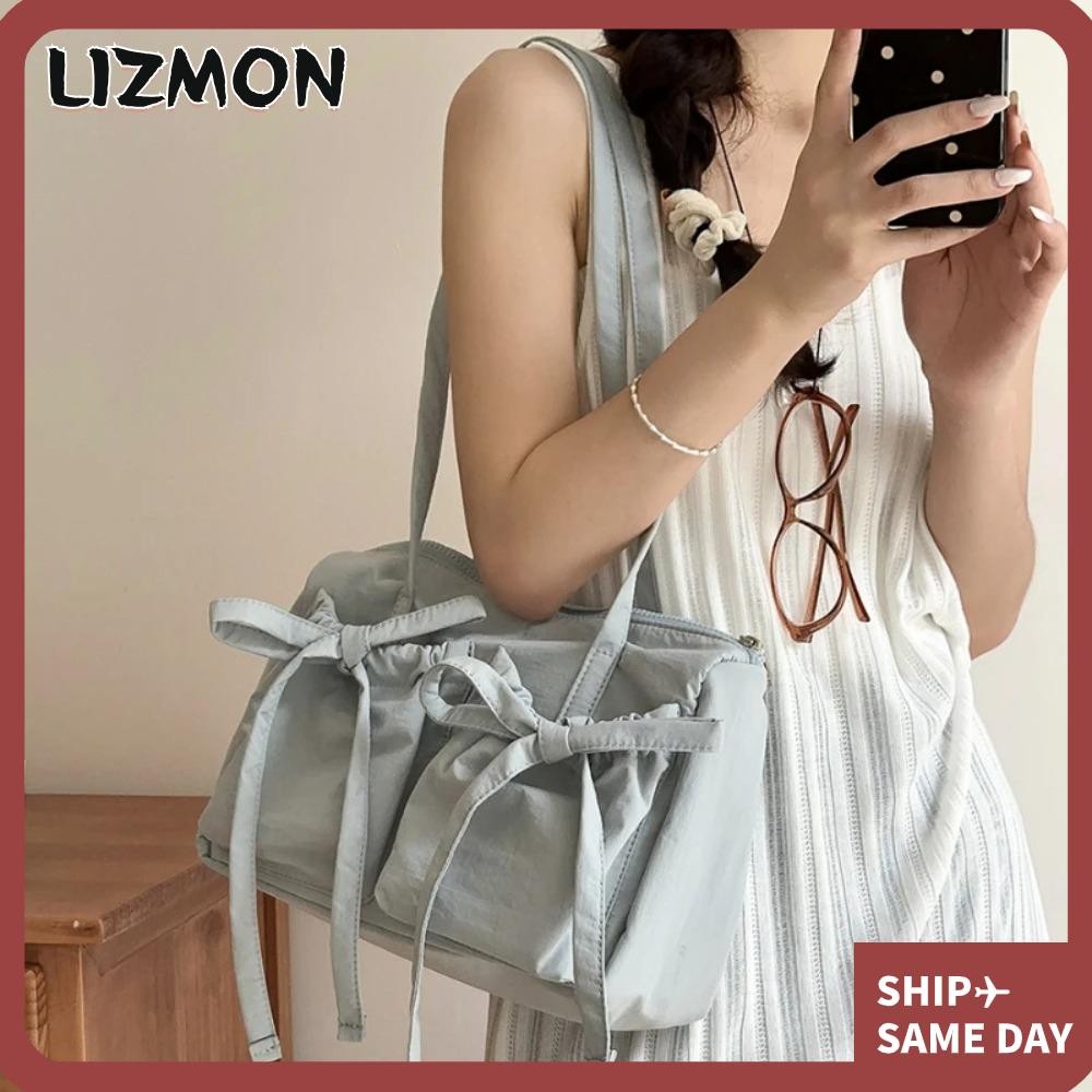 Lizmon กระเป๋าสะพายความจุขนาดใหญ่, Tote Zipper Closed Bow Tote Bag