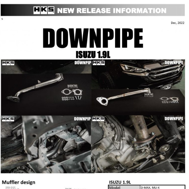 ท่อไอเสีย hks Downpipe exhaust muffler ตรงรุ่น Isuzu D-Max Mu-X ปี 2015 ...