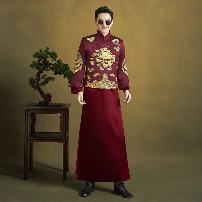 Wu Qilong สไตล์เดียวกัน2024ใหม่ชุด Xiuhe สำหรับผู้ชายชุดแต่งงานชุดขนม ...