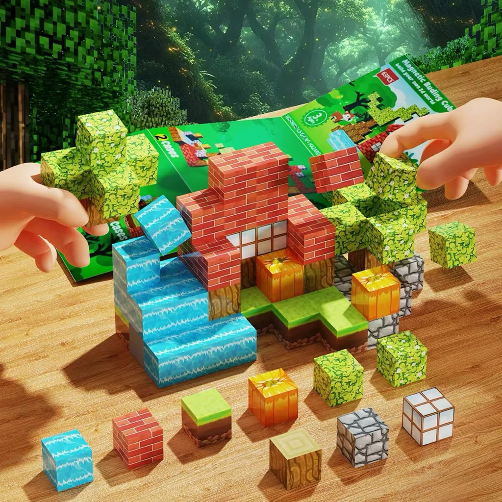 SOS บล็อกแม่เหล็กลาย Minecraft สีสด ลื่นไหล ไม่ติดขัด เสริมพัฒนาการเด็ก ...