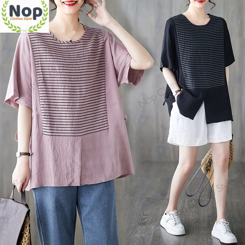 Nop | ผ้าไหมน้ําแข็งผ้าฝ้ายผ้าลินินขนาดบวกเสื้อยืดผู้หญิงเวอร์ชั่น ...