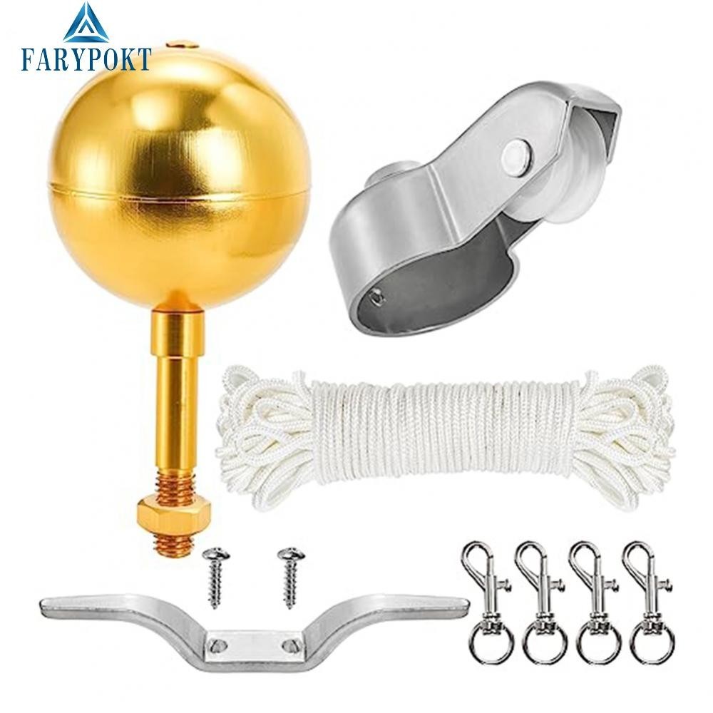 ชิ้นส่วนเสาธง Gold Ball อลูมิเนียม เสาธง Weatherproof Drop Rope Hook ...