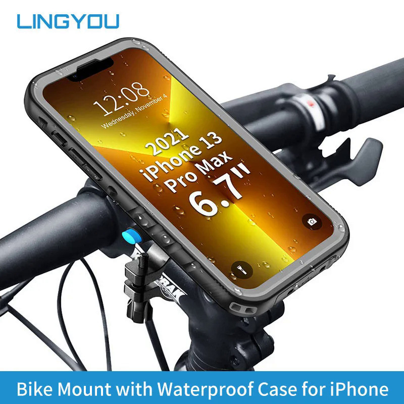 LINGYOU Metal Bike Phone Mount for iPhone 15 14 13 12 11 Pro Max SE2 7