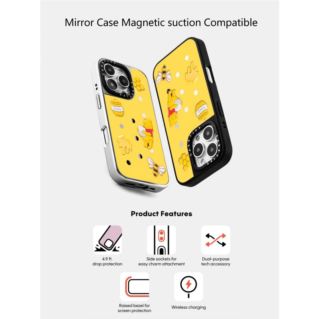 Casetify X Winnie the Pooh แม่เหล็กดูด Black & Sliver Mirror IPhone ...