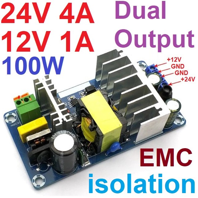 supply dual output 24V 4A and 12V 1A 100W Input 90-240Vac isolation ...
