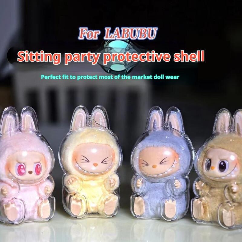 Labubu ท่านั่งโปร่งใสเกราะป้องกัน Labubu จอแสดงผลฝาครอบป้องกัน PVC ...