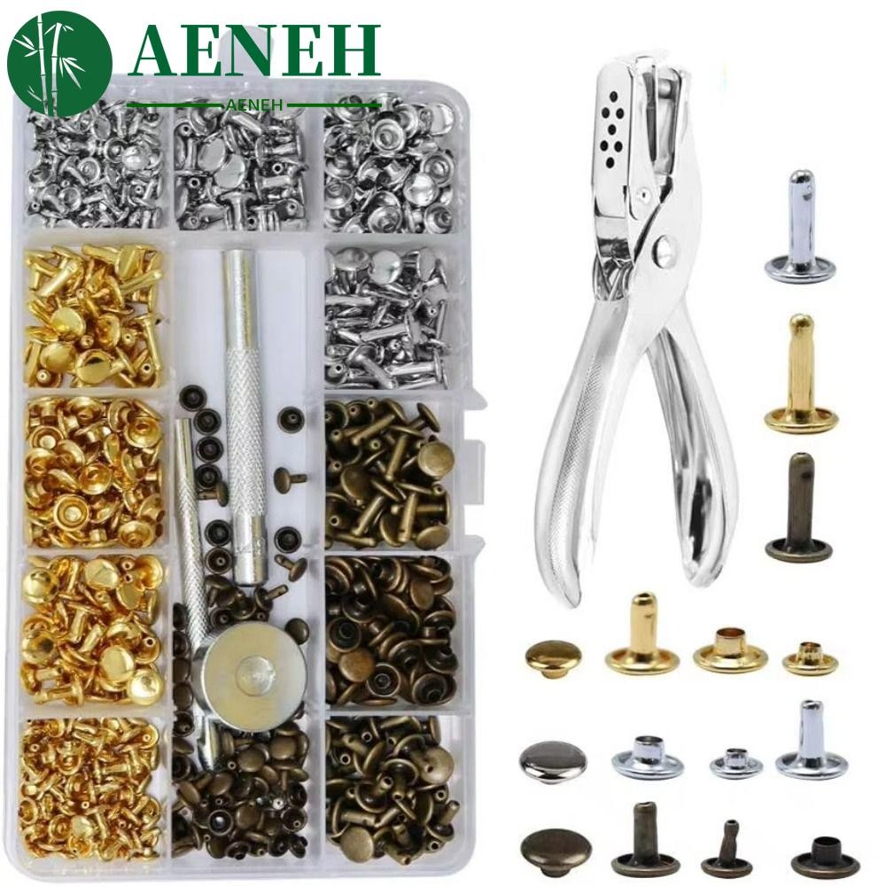 AENEH Snap Fastener Leather Rivets, 4 สี Tubular Rivets รอบ Rivet ...