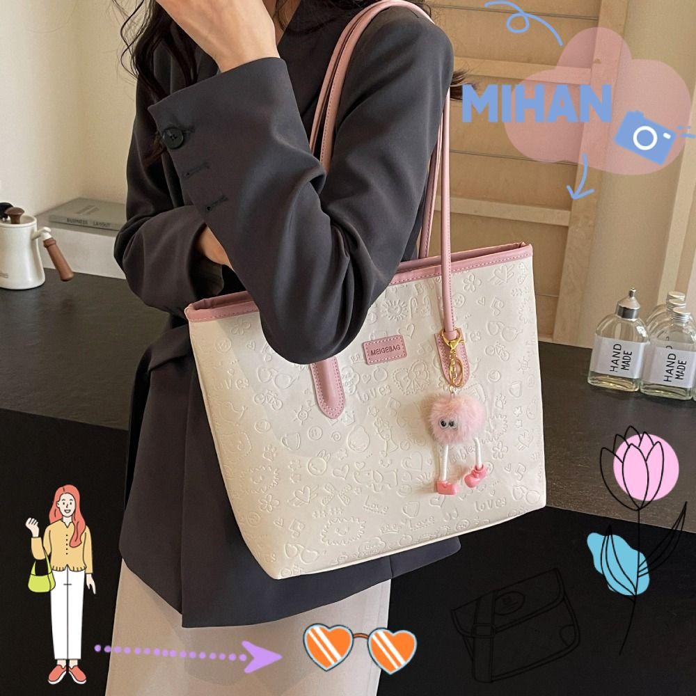 Mh Commuting Tote Bag, PU Leather Handbag Women Shoulder Bag, Casual