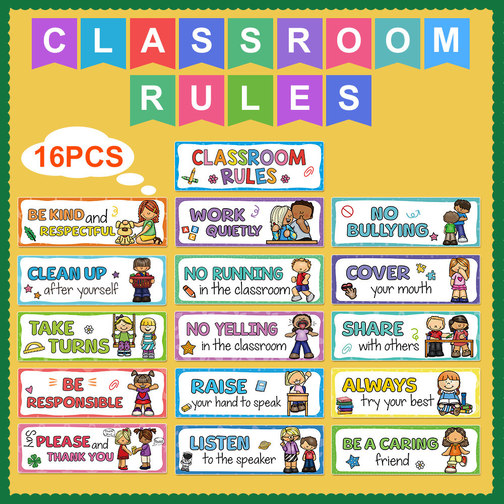 Classroom Rules English Posters for Kids Kindergarten Cartoon Picture ...