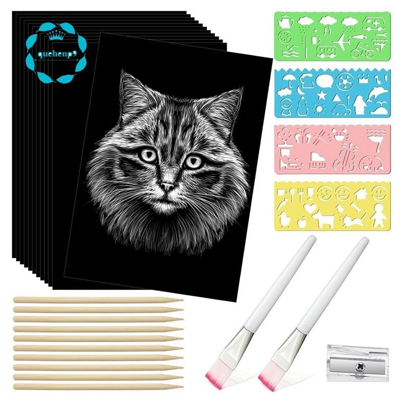 [quehenp9]37 ชิ้น Scratch Paper Art ชุดเด็กผู้ใหญ่ Scratchboard Craft ...