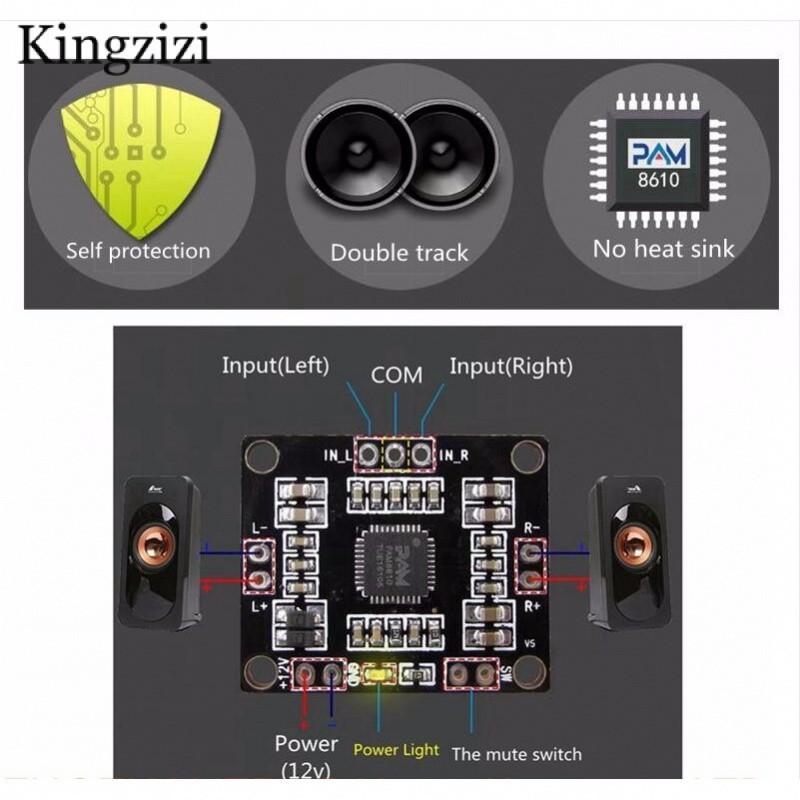 Pam8610 บอร์ดขยายเสียงดิจิตอล 2 x15w dual channel สเตอริโอ mini class D ...