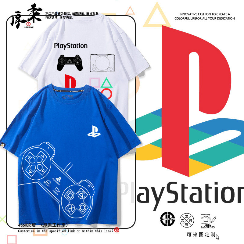 P PS เกมคอนโซล playstation Sony ps4 พิมพ์ Merchandise แขนสั้นผู้ชาย ...