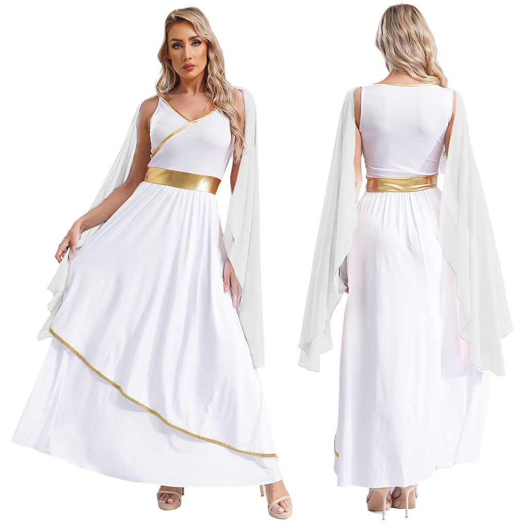 Deluxe Roman Empire Queen Toga Costume White Dress Headband