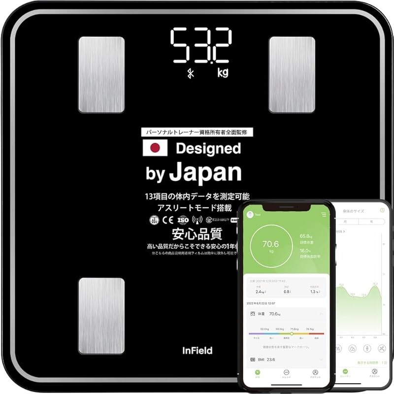 《JAPAN》★Smartphone-Linked Body Composition Scale INFIELD Black ...