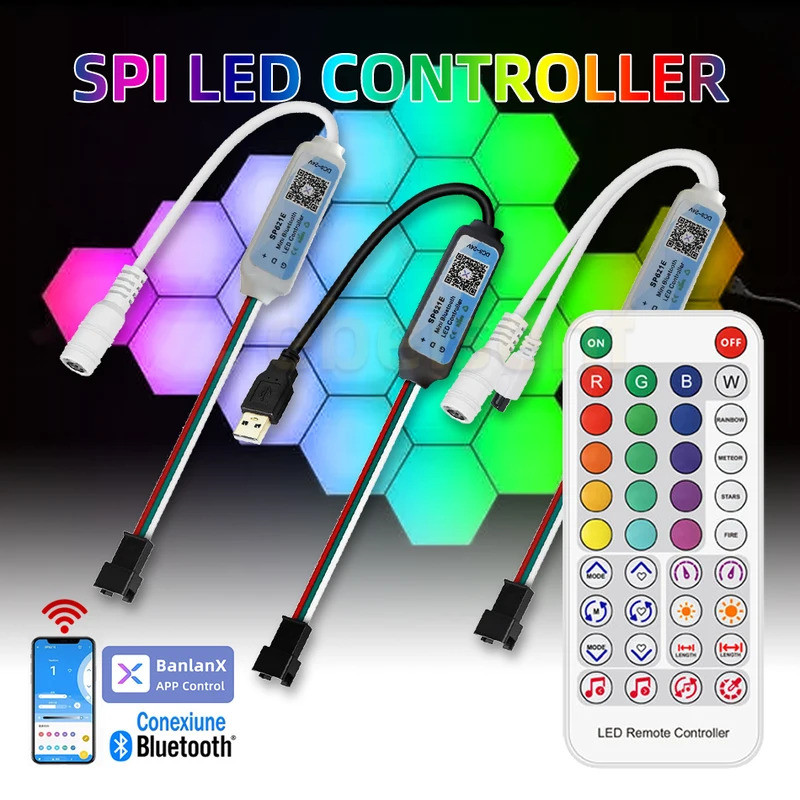 Mini SPI พิกเซล LED Controller DC 12V 24V USB5V สมาร์ท Dimmer 38-Key IR ...