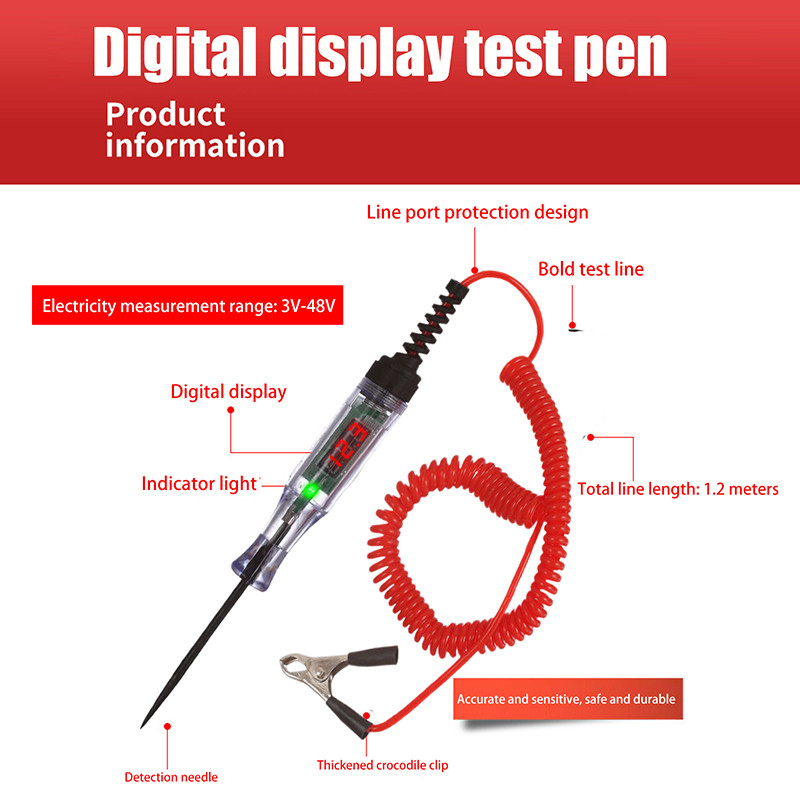 HB Heavy Duty 5-48V Backlit Digital LED Circuit Tester, Auto Test Light ...