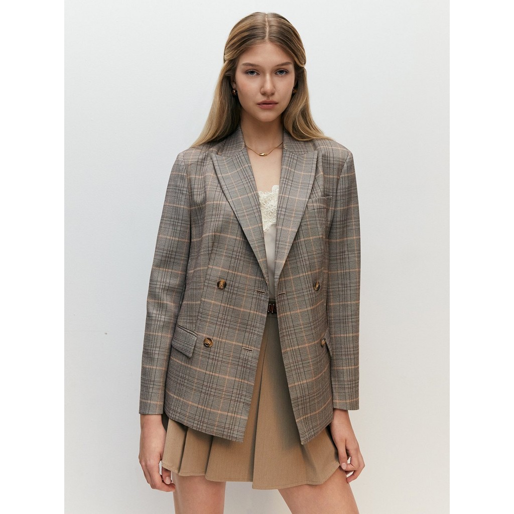 Pomelo Double Breasted Plaid Blazer Shopee Thailand