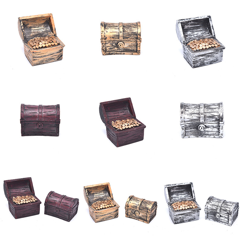 [MMBB] Pirate Treasure Chest Box Gold Coins Fish Aquarium Resin ...