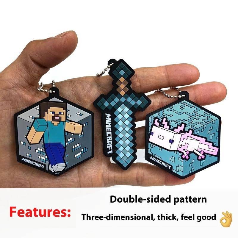 มายคราฟ พวงกุญแจยางการ์ตูนอะนิเมะตกแต่งแขวนสองด้าน Minecraft Rubber ...
