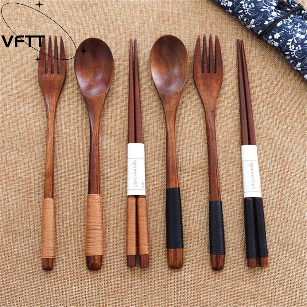 VFTT ชุดช้อนส้อมแบบพกพาสไตล์ญี่ปุ่นไม้ เป็นธรรมชาติ | Shopee Thailand