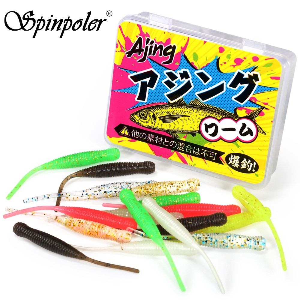 Spinpoler Pin Tail Worm Ajing เหยื่อนุ่ม Dropshot Rock ตกปลาเหยื่ออ่อน ...