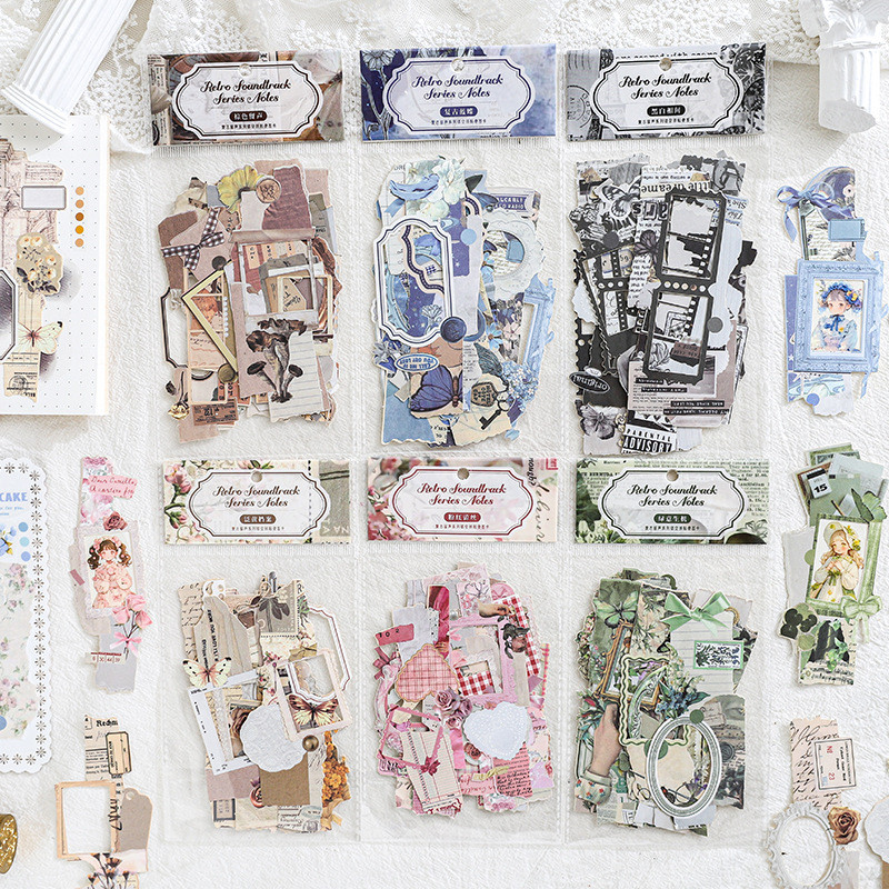 ไดลี่|10 แผ่น Retro Hollow Collage Note Card Retro Simple Notebook DIY ...