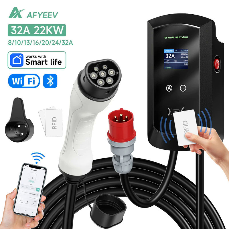AFYEEV 32A EV Charging Station 22KW 3Phase Electric Vehicle Car Charger ...