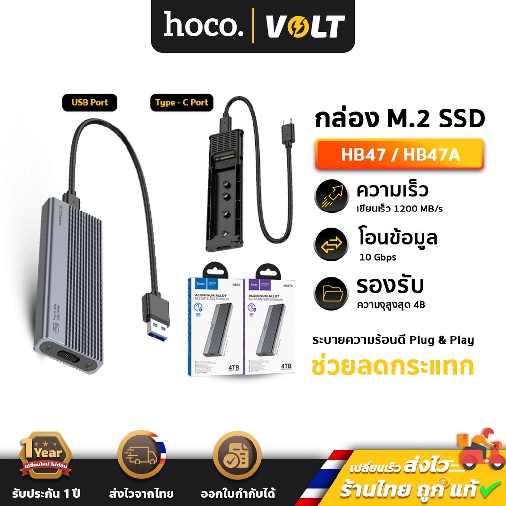 Hoco HB47 & HB47A กล่องฮาร์ดดิสก์ M.2 SSD NVMe USB 3.2 / 10Gbps & SATA ...