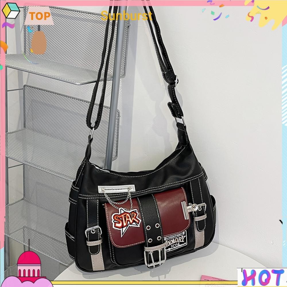 DiafebWanghh Y2K Shoulder Bag For Women - Punk Goth Purse, PU Leather, Adjustable Strap, Black Handbag